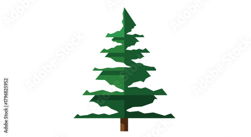 Vector illustration of a green fir tree with brown trunk, isolated on white background