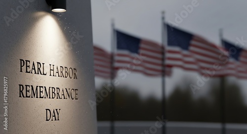 Pearl Harbor Remembrance Day flags and memorial