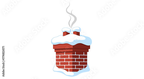 Festive Christmas chimney with snow and smoke, vector illustration