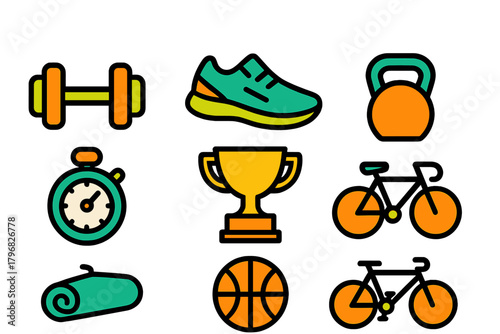 Fitness symbols representing various activities for an active lifestyle