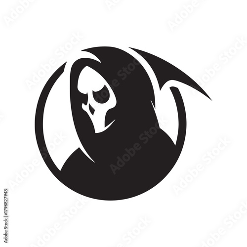 minimalist grim reaper vector silhouette clip art logo design illustration