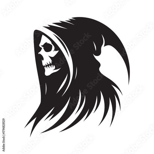 minimalist grim reaper vector silhouette clip art logo design illustration