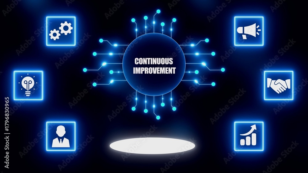 Naklejka premium Continuous Improvement Concept with Icons and Circuit Board Design progress development