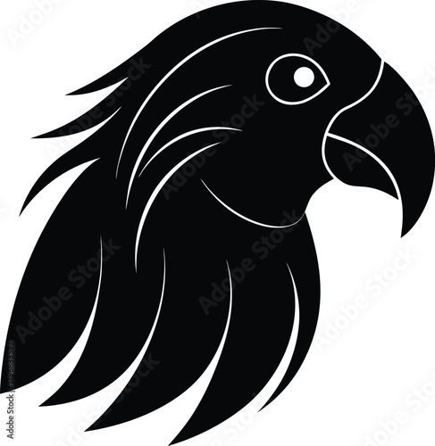 Parrot Head Silhouette Vector Design Bird Profile Tropical Graphic Wildlife Animal Icon Black on Transparent Background