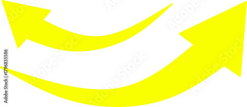 Two smooth, curved yellow arrows pointing in opposite directions, perfect for presentations, flowcharts, navigation graphics, and modern digital design elements.

