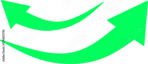 Two smooth, curved green arrows pointing in opposite directions, perfect for presentations, flowcharts, navigation graphics, and modern digital design elements.
