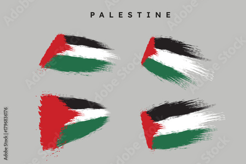 Four different hand-painted Palestine flags.