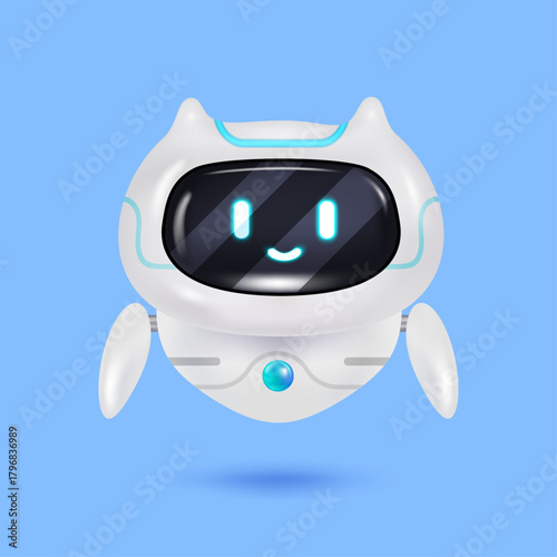 3D robot. Neural network chat bot, AI servers technology. Artificial intelligence cyborg. Online communication, virtual support assistance. Vector isolated illustration.