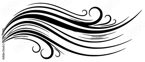 A black and white abstract design featuring flowing lines and swirls, beauty salon, black, curl, hair, illustration, profile, swirl, wave, woman, against transparent background