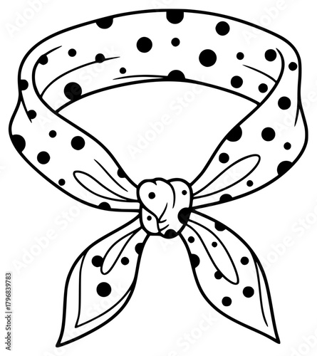 A black and white polka dot ribbon tied around a headband, black, bow, bow tie, dot, handkerchief, headscarf, illustration, neckband, polka dot, white, against transparent background