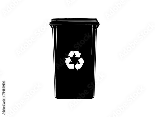A green recycling symbol icon with two internal arrows, representing modern waste management. Sleek and modern style on a white background, ideal for eco-friendly app interfaces, sustainability report