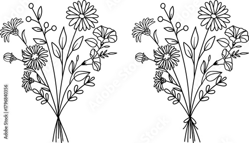 September Birth Month Flower Bouquet SVG, Aster and Morning Glory, Ribbon Bow Coquette Outline Line Art,  Laser Engraving Cut Files Silhouette Cricut, Birthday Gifts, Flower Arrangement