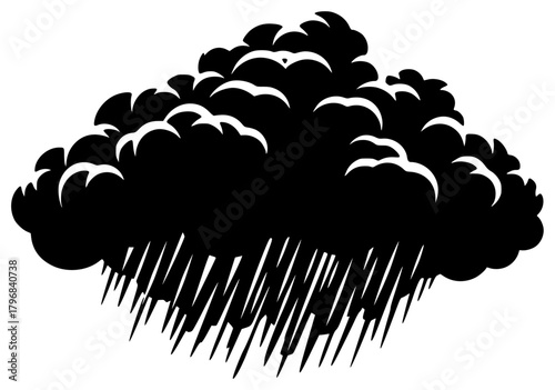 A black and white silhouette of a large, fluffy cloud, black, cloud, explosion, illustration, profile, rain, thunderstorm, against transparent background