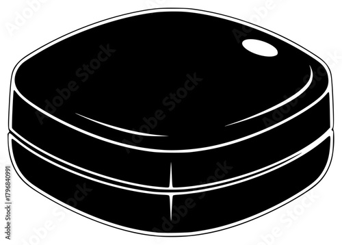 A black and white illustration of a round object with a flat top, black, ice hockey, icon, illustration, white, against transparent background