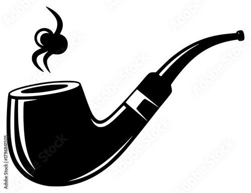A black and white silhouette of a smoking pipe, black, cigar, icon, illustration, pipe, profile, smoke, tobacco pipe, against transparent background