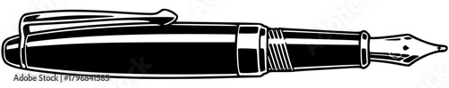 A black and white illustration of a fountain pen, black, fountain pen, illustration, ink, mark, pen, pencil, against transparent background