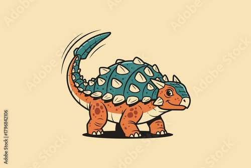 Cute Cartoon Ankylosaurus Dinosaur Illustration.
