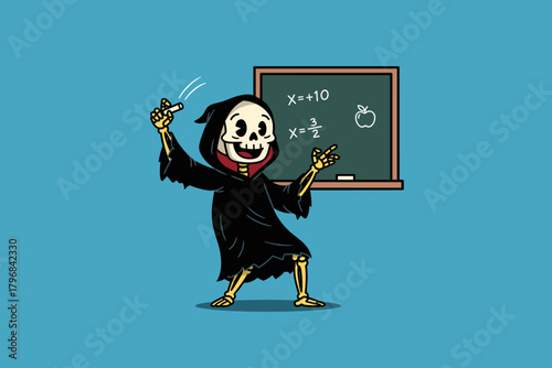 Grim Reaper Teaching Math with Chalkboard.