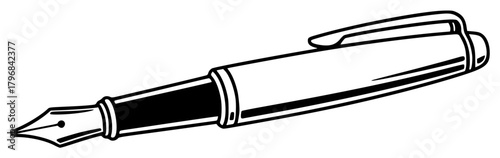 A black and white line drawing of a fountain pen, black, fountain pen, illustration, ink, pen, pencil, against transparent background