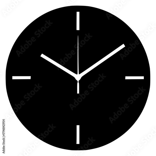 A black clock face with white hands and a simple design, black, circle, clock, wall clock, white, against transparent background