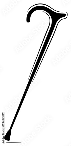 A black and white silhouette of a walking stick, black, broom, brush, cane, floor, golf club, illustration, pole, profile, shovel, swab, tool, against transparent background