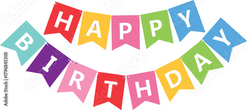 Colorful Happy Birthday Bunting Banner, Birthday Party Decoration Element Vector