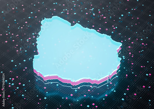 Illuminated Uruguay Data Map Neon Blue Light On Seamless Pattern Background 3D Illustration