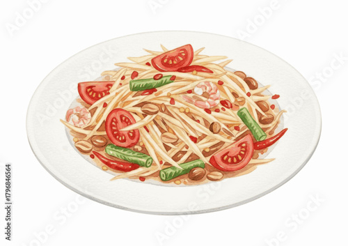 Painted Papaya Salad Thai papaya salad isolated watercolor vector illustration svg