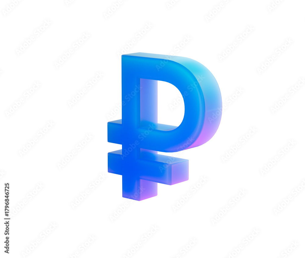 Obraz premium 3D Gradient blue Russian Ruble symbol, modern style with a glossy futuristic finish. 3D Illustration