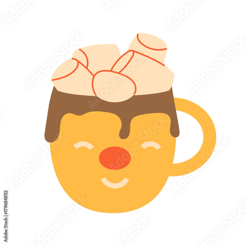 cute Christmas cup with a hot drink and marshmallow
