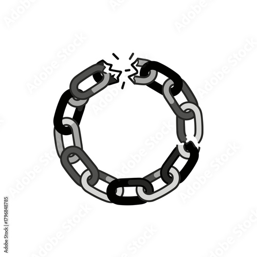 Illustration of a shattered, monochrome chain, representing a break or freedom