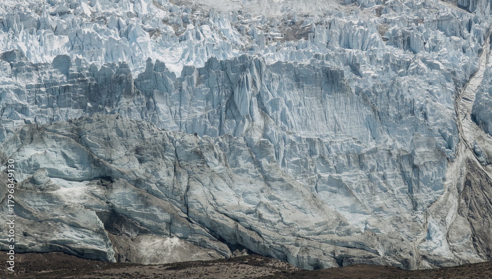 Fototapeta premium A breathtaking view of glacial formations on a rugged mountain, showcasing the strength of nature through its icy textures, Earth Day