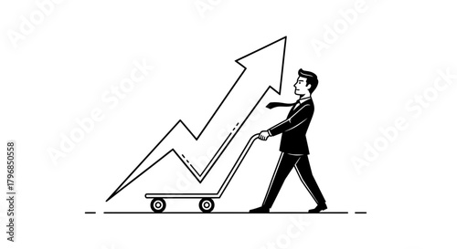 Business Growth Man Pulling Upward Arrow - Illustration of Success and Progress