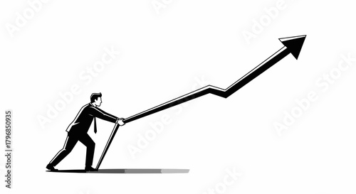 Businessperson pushing an upward trending graph, symbolizing growth, progress, and success in the corporate sector