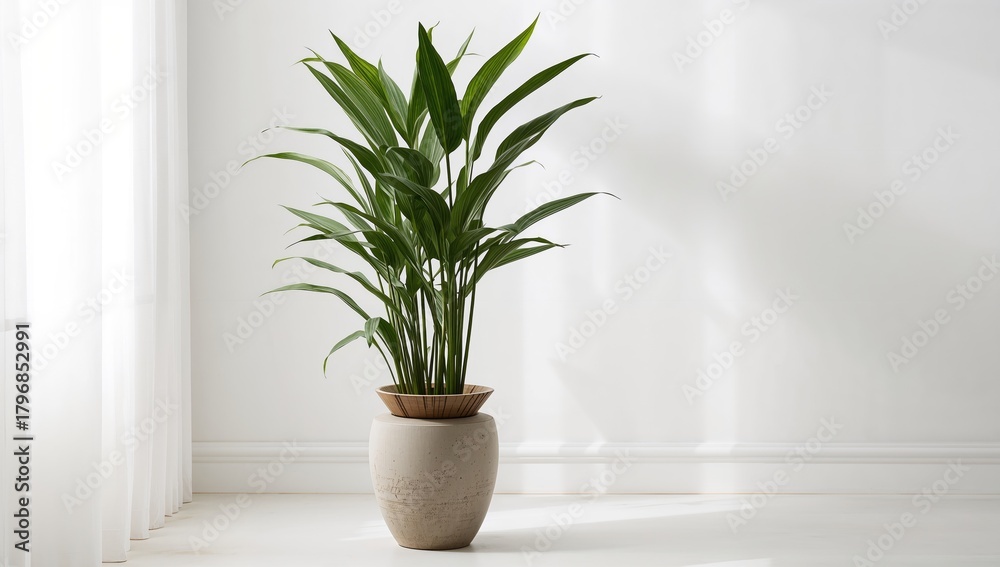 Fototapeta premium Dracaena braunii plants in a flowerpot, beneficial indoor greenery for air quality