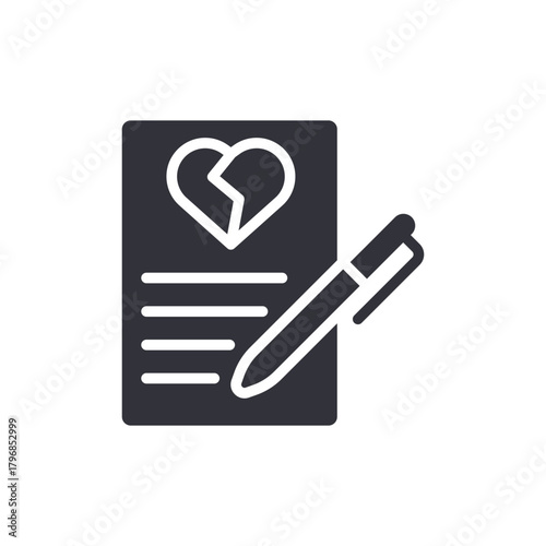 Heartbreak Letter With Pen Icon Romantic Message Symbol