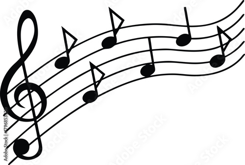 Elegant treble clef and musical notes flowing on staff lines