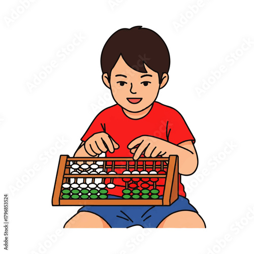 Young Boy Engaged in Playful Abacus Bead Counting.