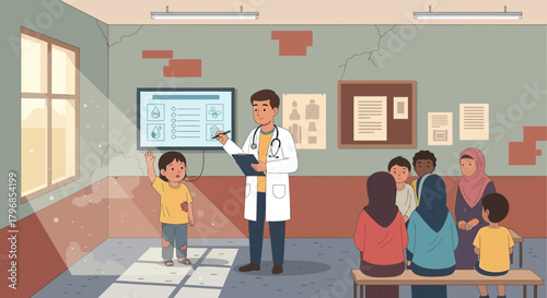 Community Health Worker Meeting with Children in Developing Country Classroom Setting