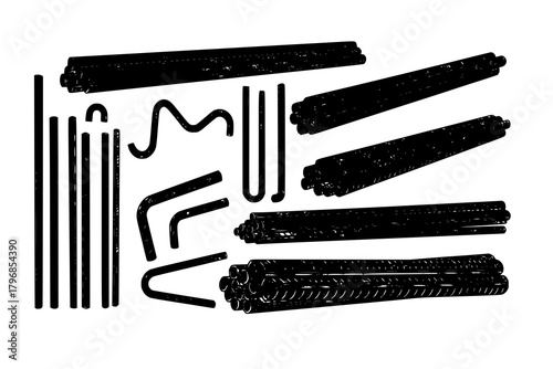 silhouette vector of Detailed illustration of rebar steel construction materials isolated on white background svg png

