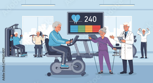 Senior health and fitness: Elderly individuals engaging in physical therapy