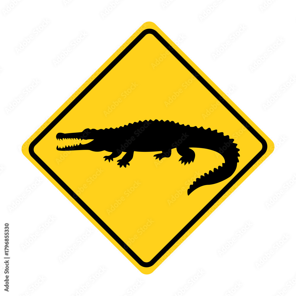 Naklejka premium Crocodile Crossing Sign, Beware of crocodile sign, Safety sign beware of wild animals, Drive slowly for animal safety. Flat vector illustration design isolated on white background