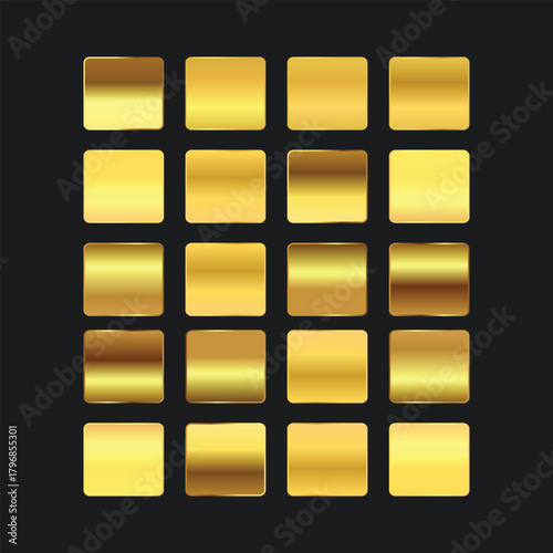 Seamless vector pattern of 3D glossy gold and silver bars on a black background with a square tile design for a web business icon set
