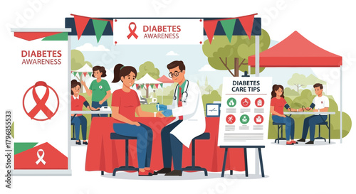 Diabetes awareness campaign in community fair with medical checkups and prevention
