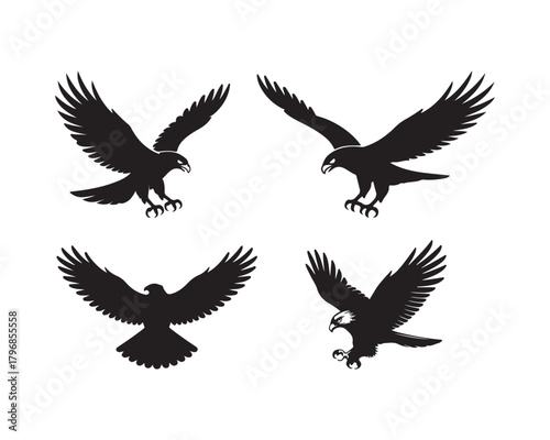 hawk silhouette, hawk vector, hawk collection, hawk set, bird of prey silhouette, flying hawk, hunting hawk, soaring hawk, majestic hawk design, forest hawk silhouette, sky hunter hawk vector