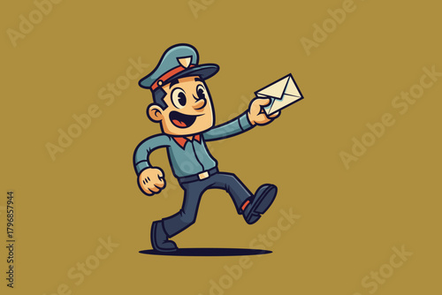 Happy Cartoon Mailman Delivering a Letter with a Smile.