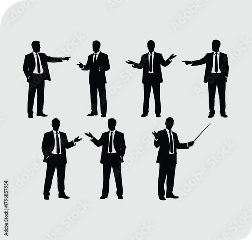 Business silhouettes, corporate men, professional poses, office presentation, confident gestures, teamwork, leadership, communication, business attire, executive style, strategy, posture