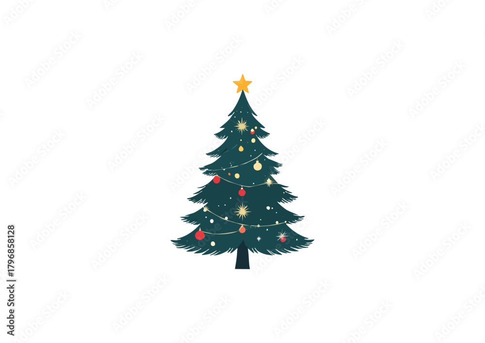 Obraz premium Decorated Christmas Tree Cartoon Vector Illustration