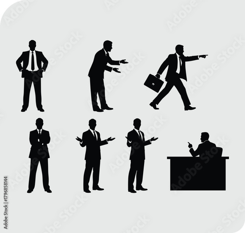 Businessman silhouettes, corporate gestures, professional poses, office behavior, confident stance, leadership expression, communication style, business attire, executive actions, workplace dynamics