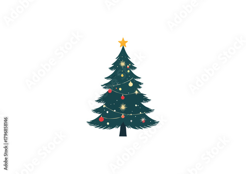 Decorated Christmas Tree Cartoon Vector Illustration